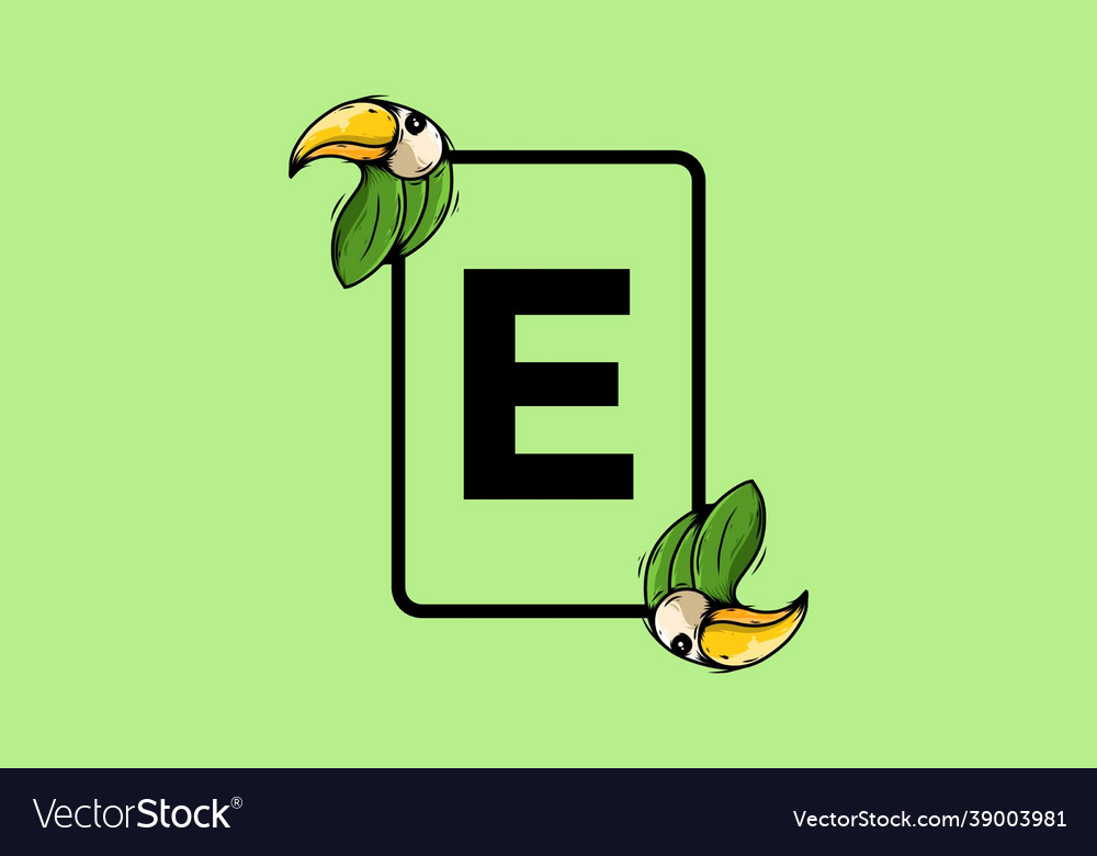 Green bird with e initial letter vector image Green bird with e initial letter