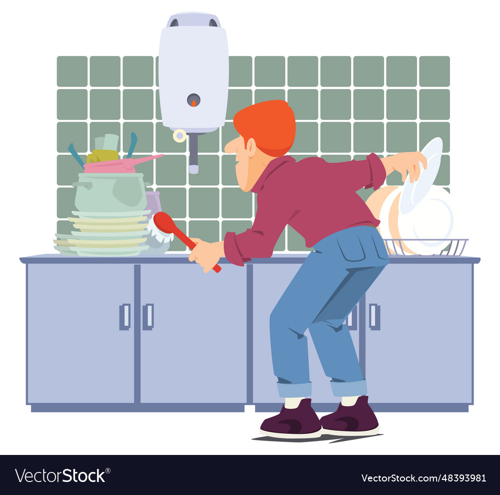 Male washing dishes for internet and mobile Vector Image