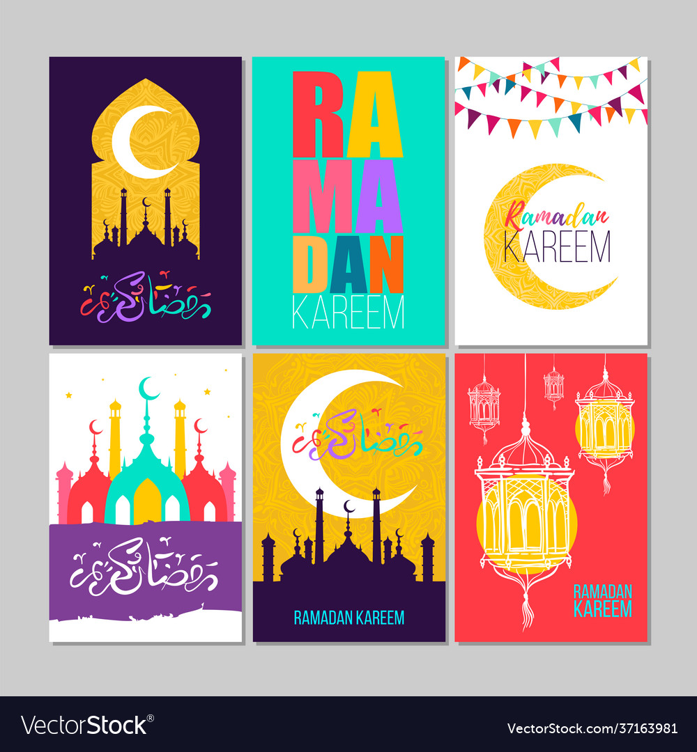 Set greeting cards ramadan kareem typographic