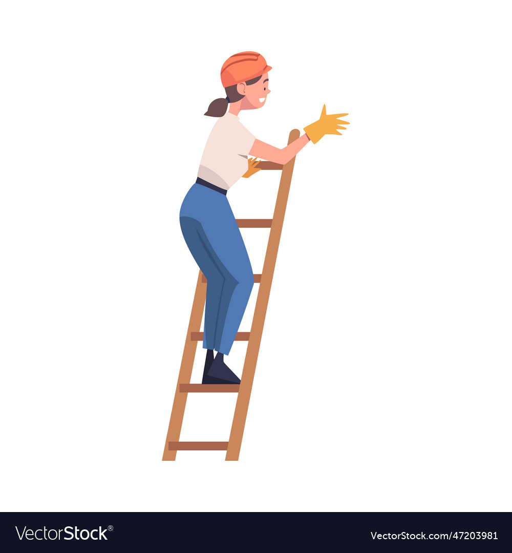 Woman construction worker character climbing