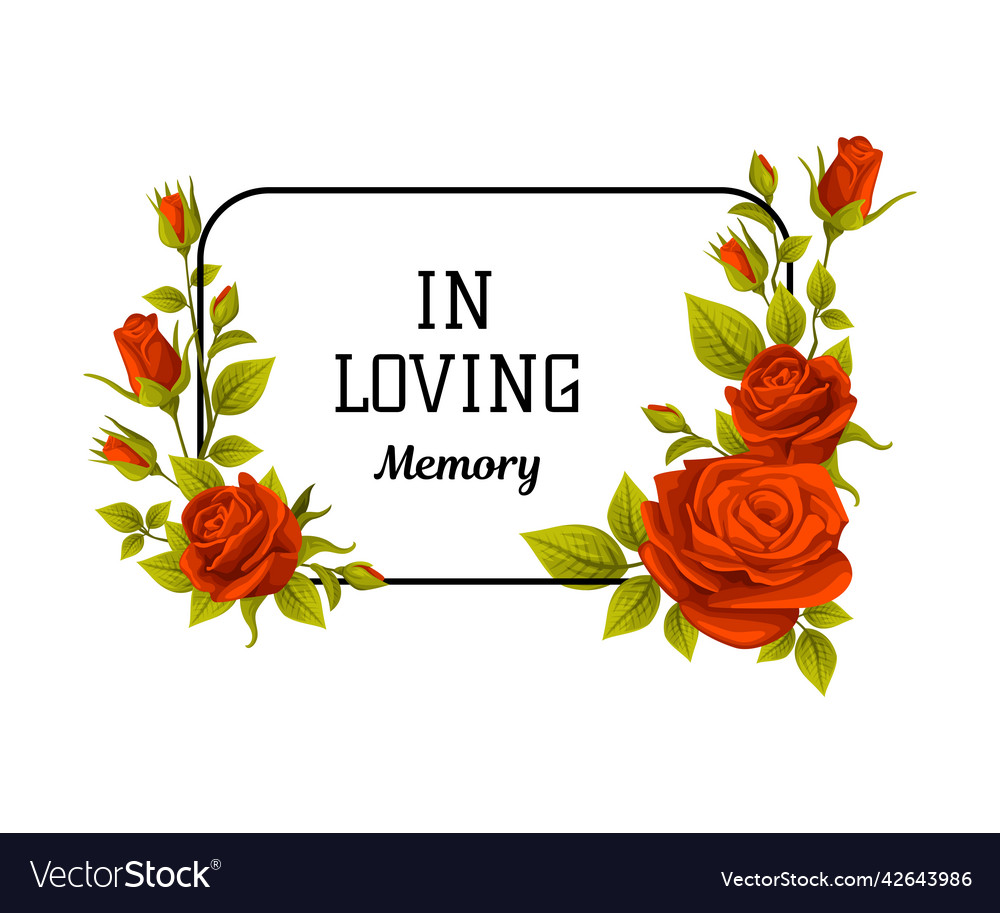 Funeral red rose oval frame with rest in peace Vector Image