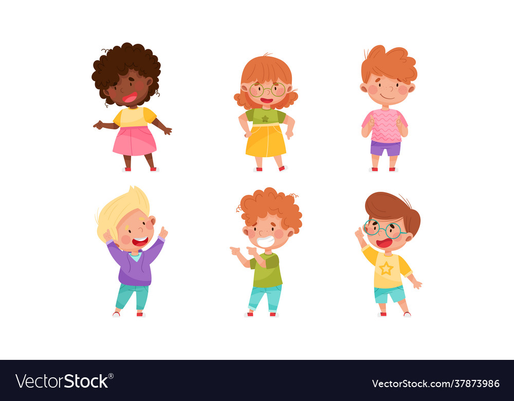 Kid characters pointing at something Royalty Free Vector Kid characters pointing at something Royalty Free Vector