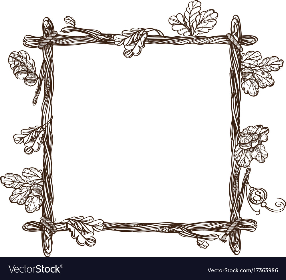 Square frame of oak branches with leaves Vector Image