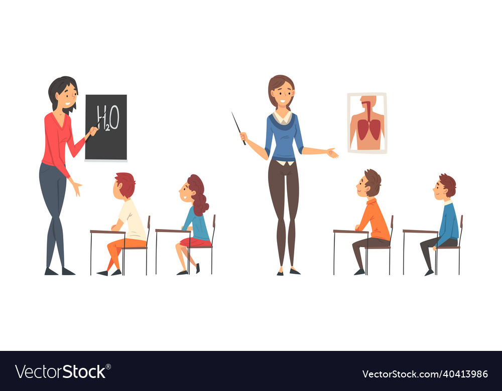 Woman school teacher teaching pupil at lesson Vector Image