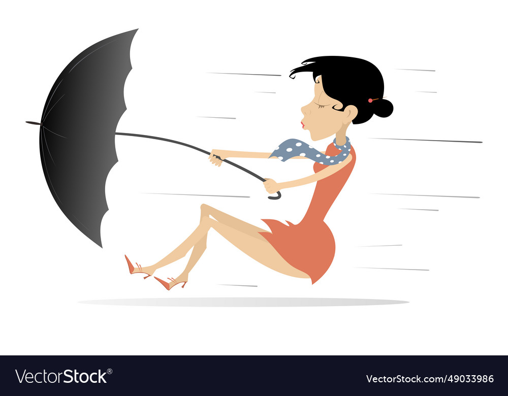 Woman umbrella and windy rainy day