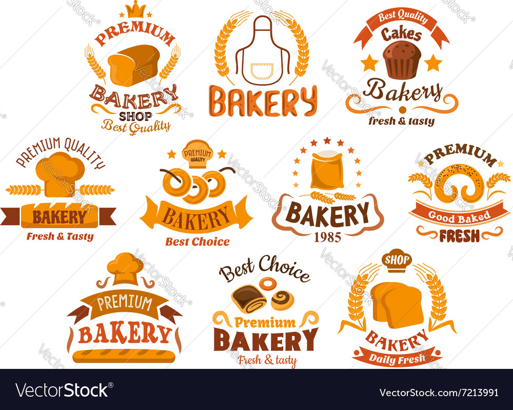 Bakery and pastry shop icons or signboards Vector Image