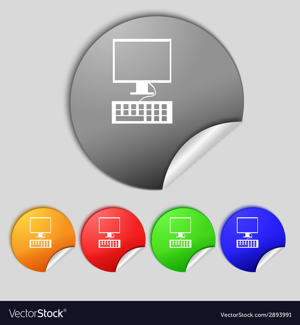 Computer monitor and keyboard icon set colourful Vector Image