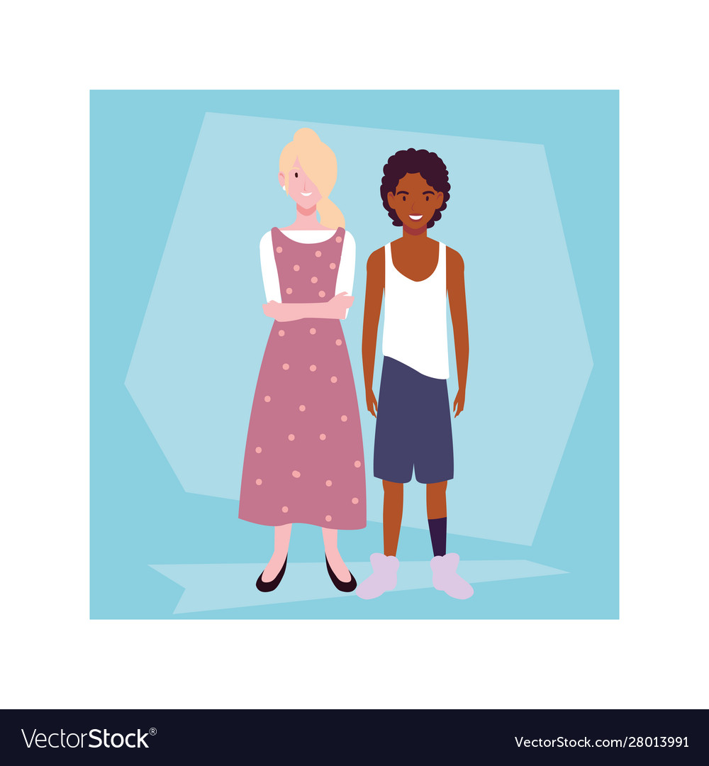 Couple people smiling standing Royalty Free Vector Image