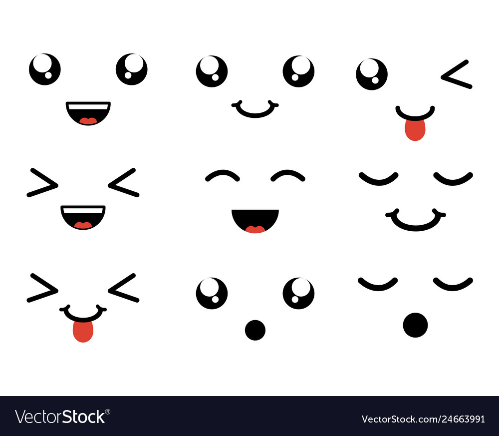 Set of faces kawaii characters Royalty Free Vector Image