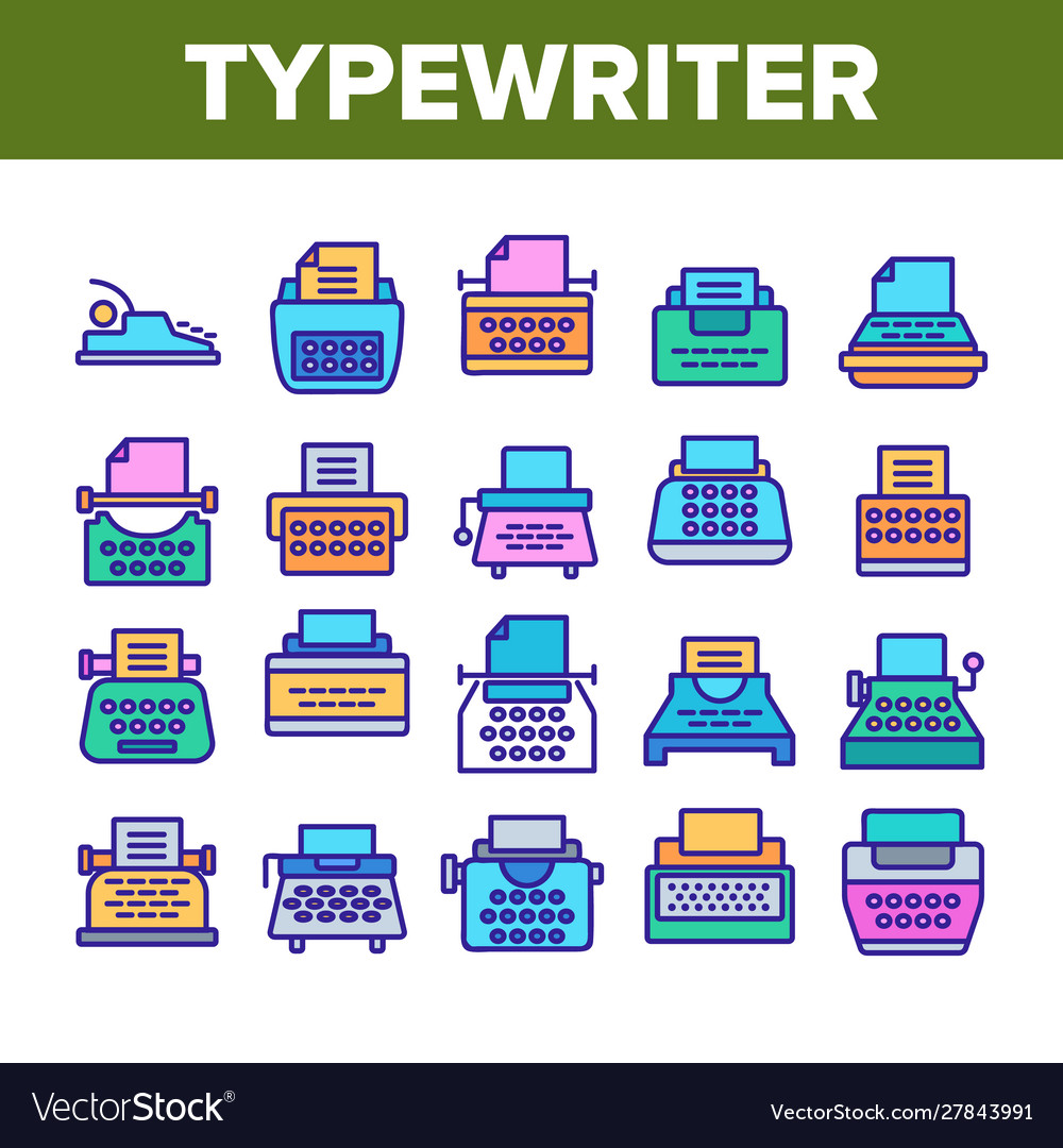 Typewriter collection elements icons set