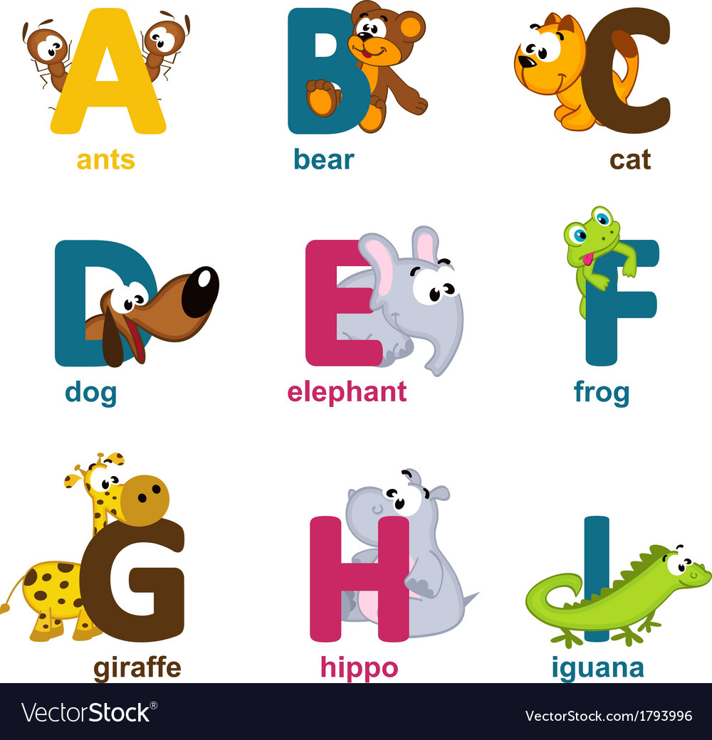 Download Alphabet animals from A to I Royalty Free Vector Image