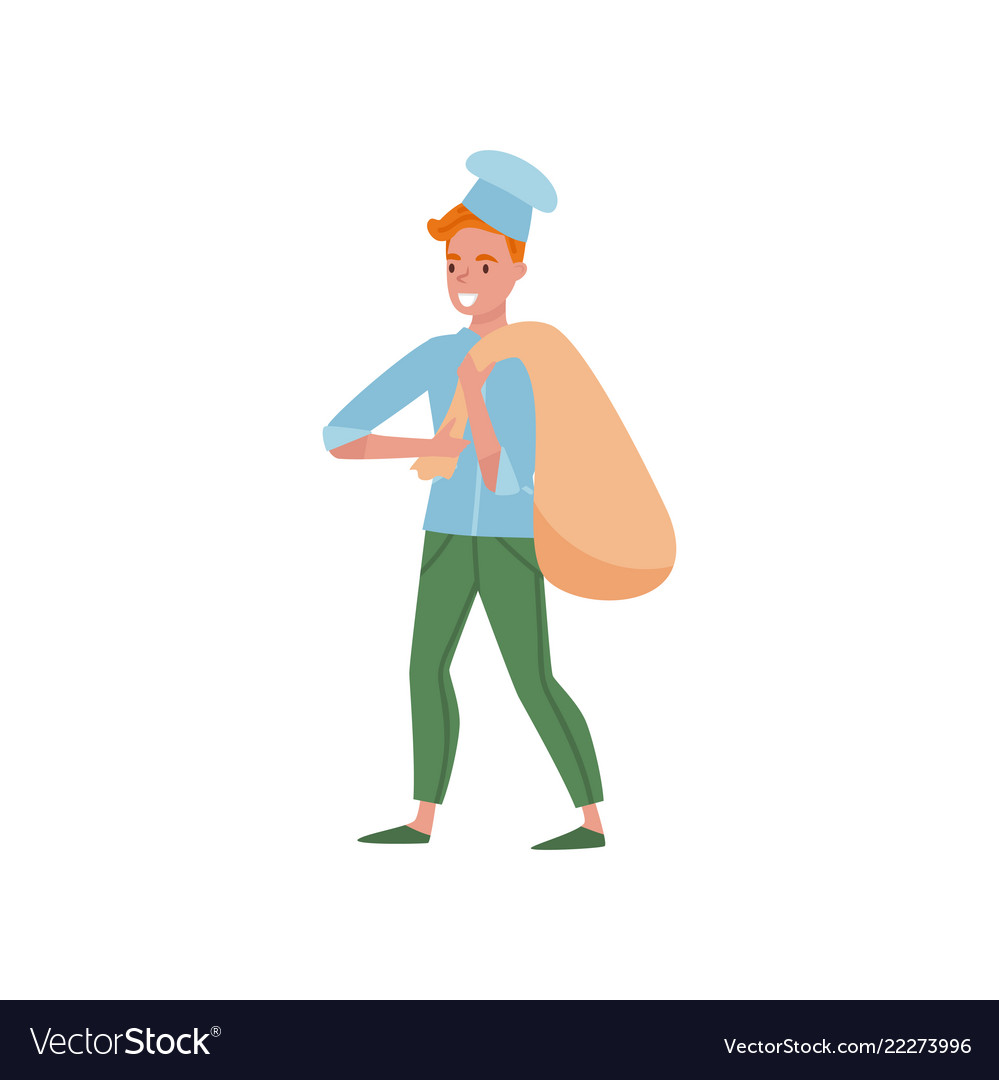 Baker holding big bag of flour cartoon man Vector Image Baker holding big bag of flour cartoon man Vector Image