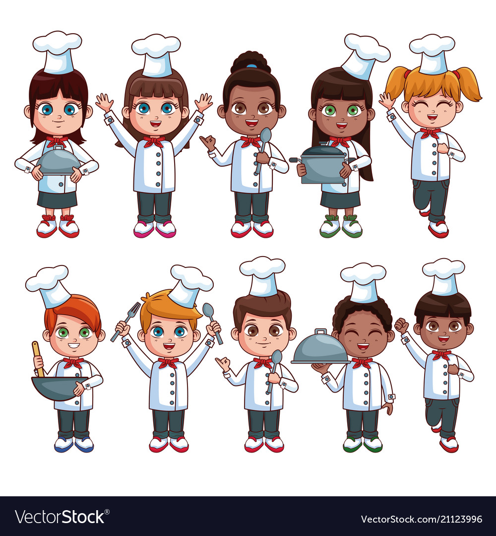 Cute chef kids cartoons Royalty Free Vector Image