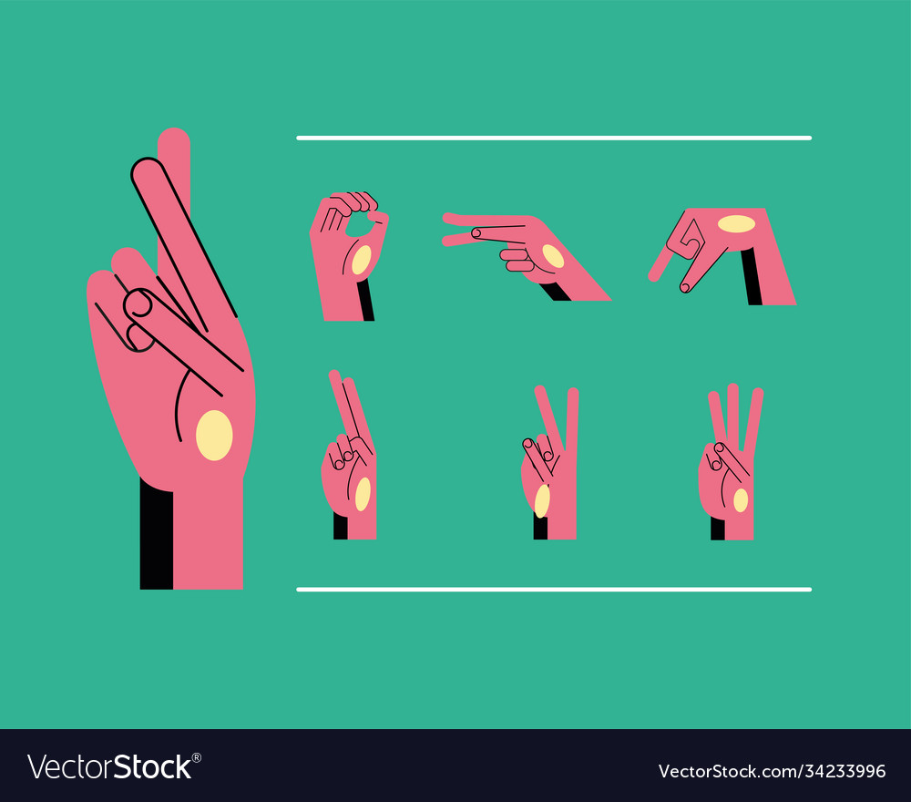 Hand sign language alphabet line and fill style