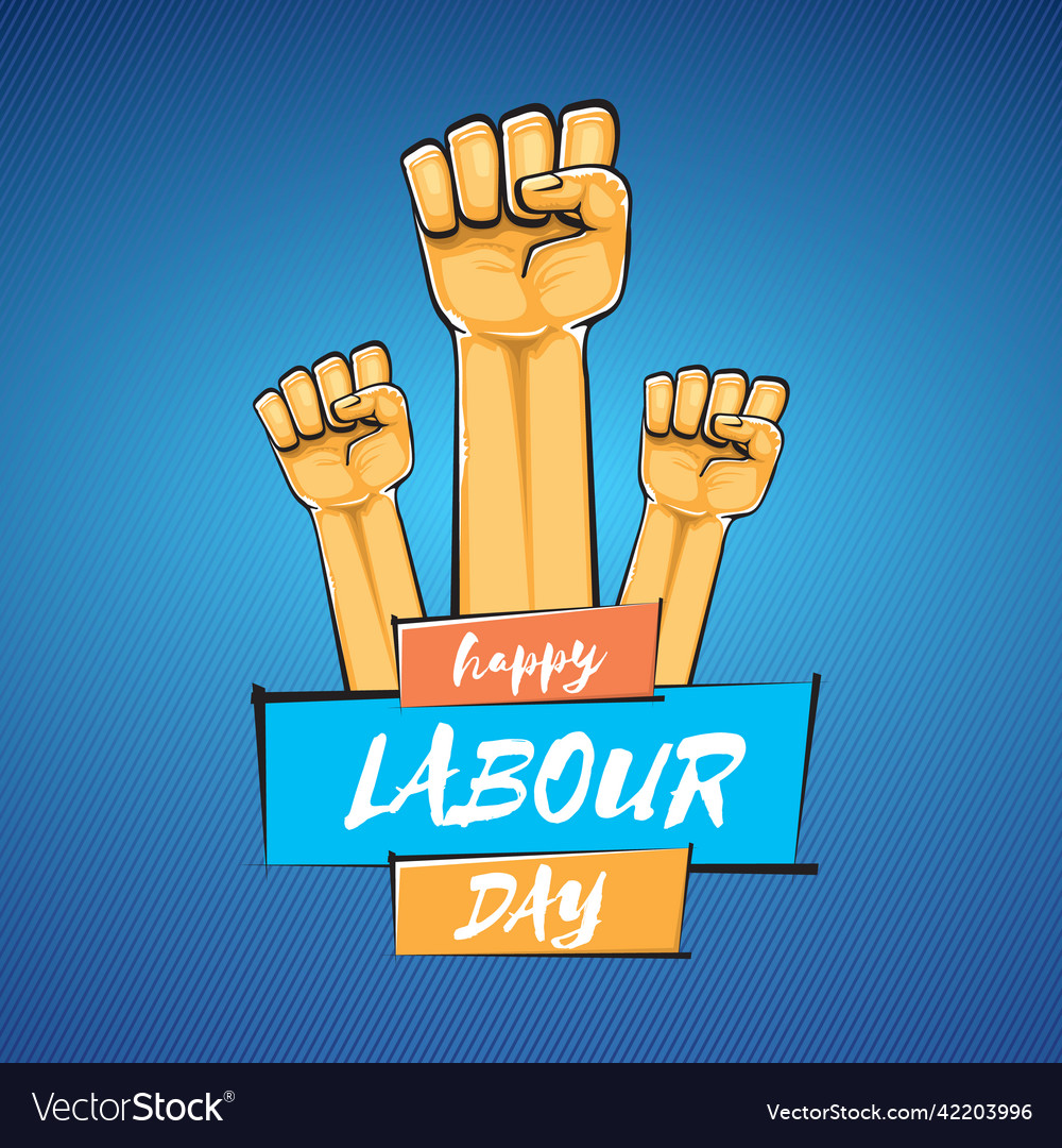 Happy labour day label with strong orange Vector Image