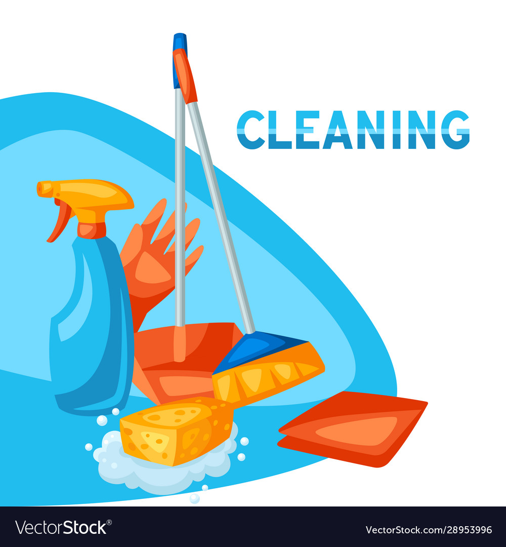 Housekeeping background with cleaning items Vector Image
