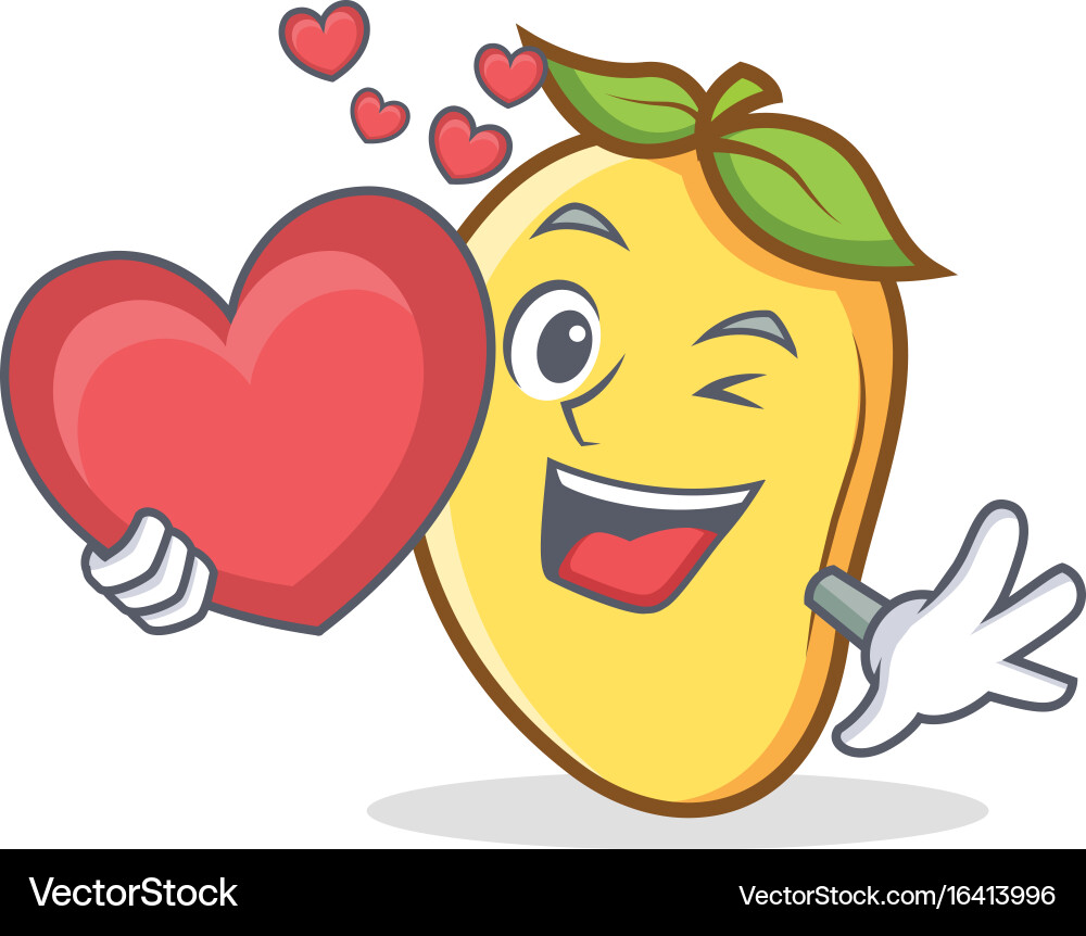 Mango character cartoon mascot with heart Vector Image