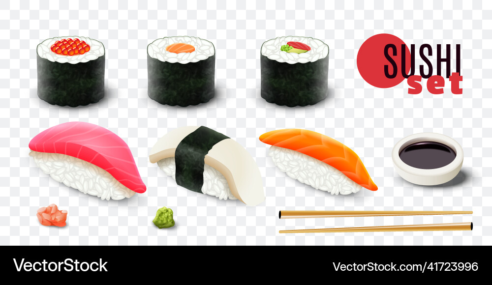 Realistic sushi set Royalty Free Vector Image - VectorStock