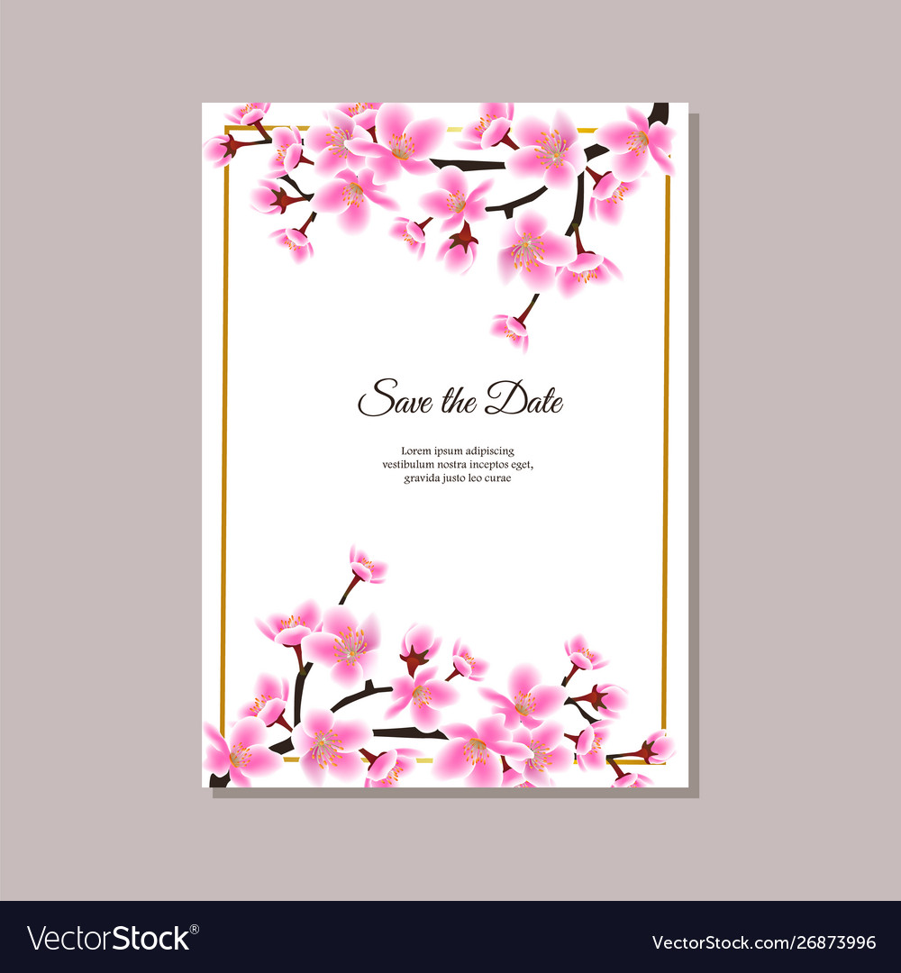 Save date - sakura tree branch frame on top