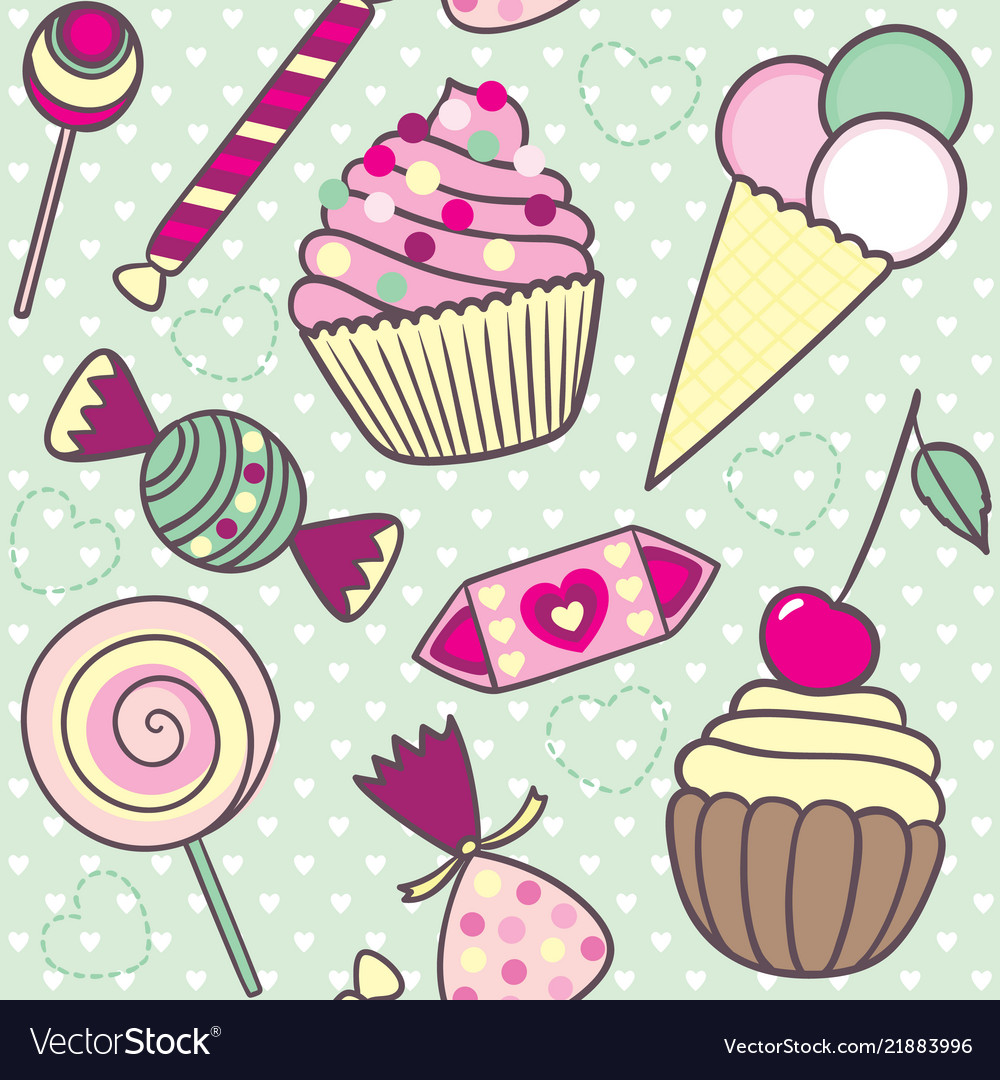 Seamless pattern with cartoon cute candies Vector Image