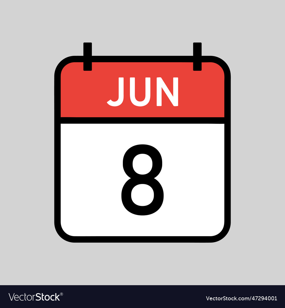 June 8 red and white color calendar page Vector Image