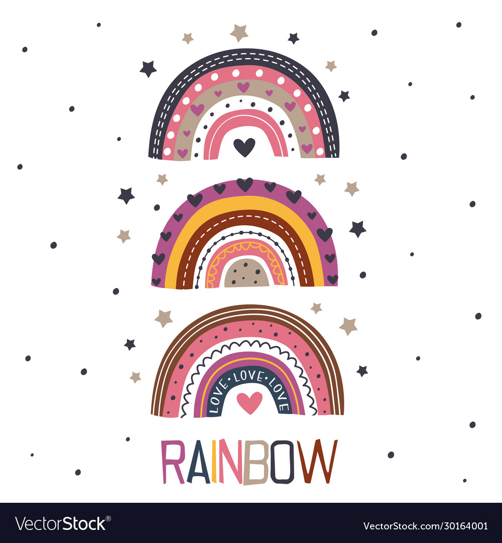 Poster with three beautiful rainbows Royalty Free Vector