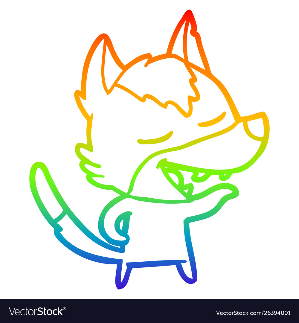 Rainbow gradient line drawing cartoon wolf Vector Image