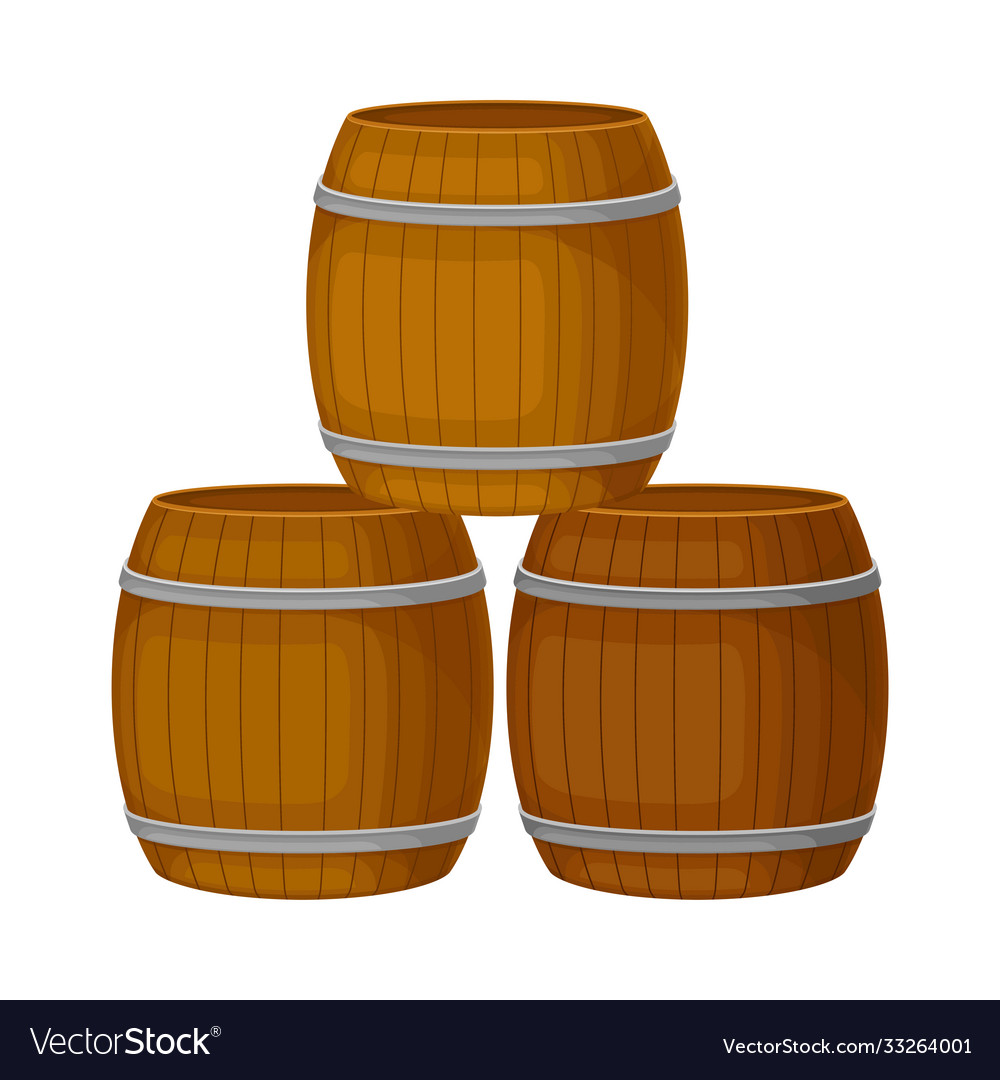 Rows grape juice in wooden barrels storing Vector Image