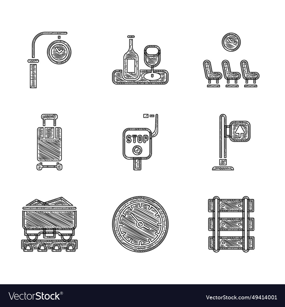 Set emergency brake train station clock railway Vector Image