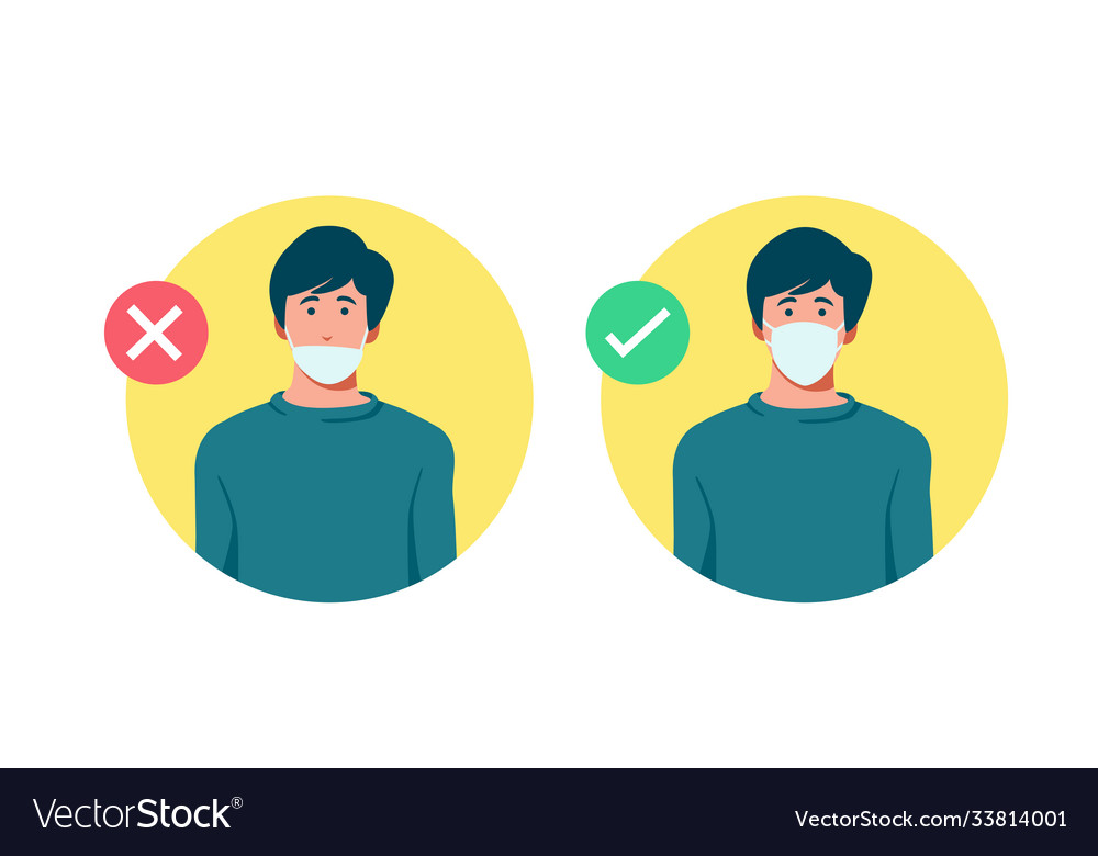 Set men wearing medical mask in wrong way Vector Image