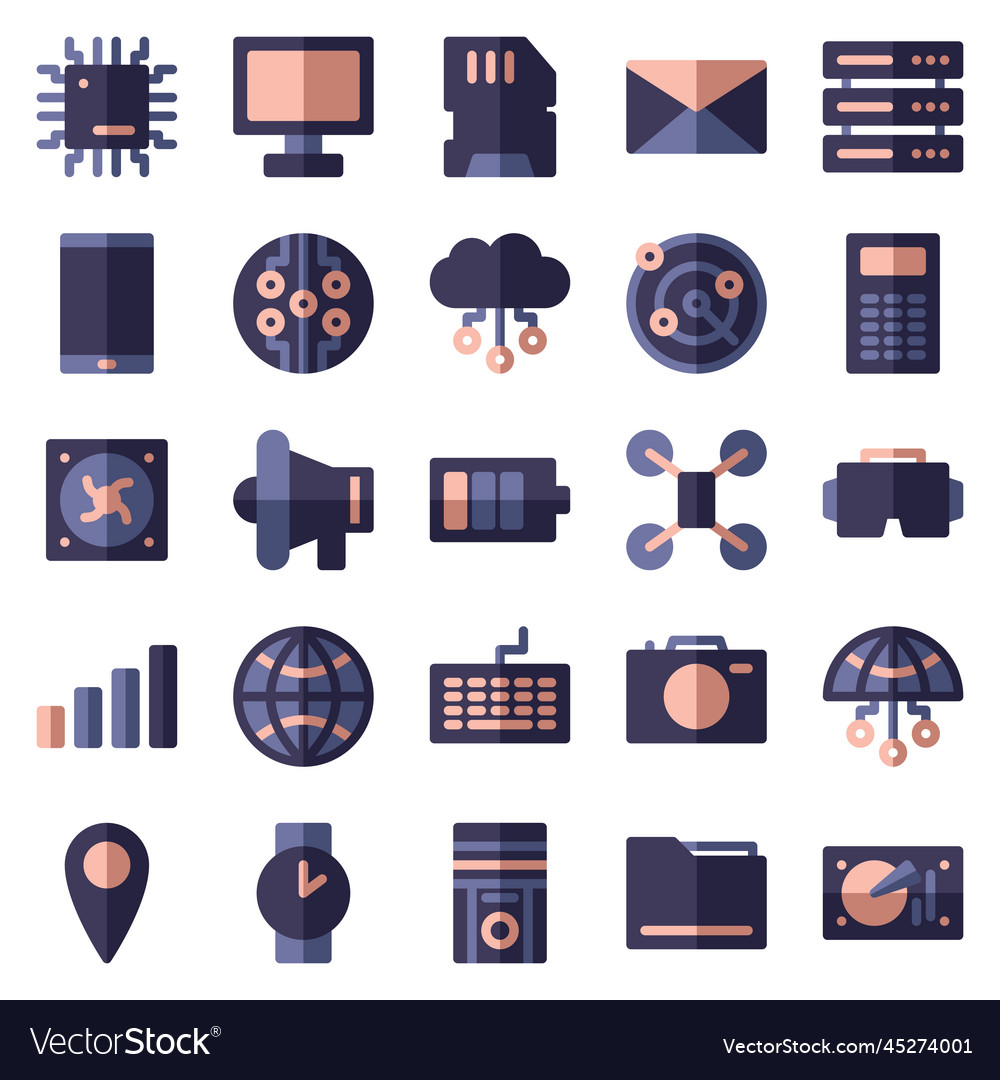 Set of 25 device and technology web icons in flat Vector Image
