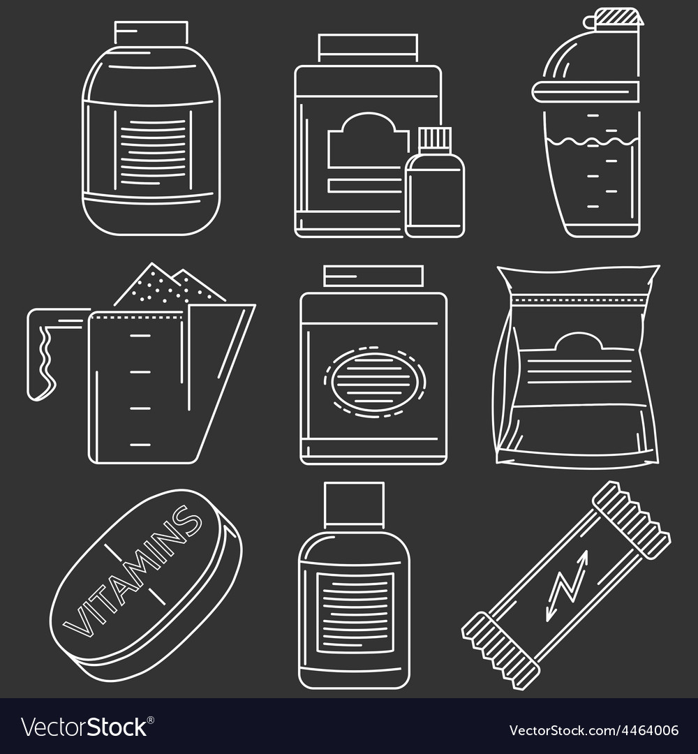 Athlete diet white line icons