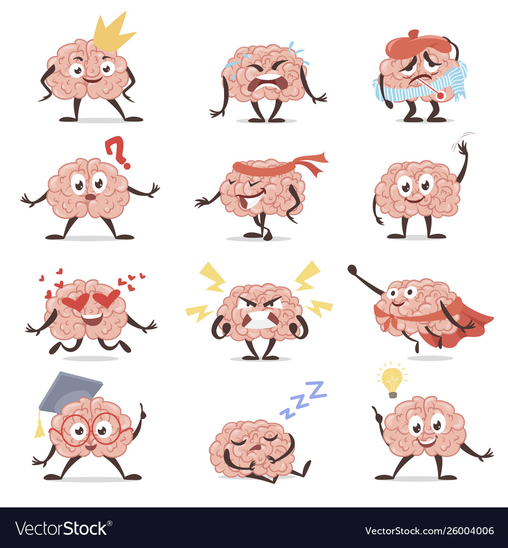 Brain emotions cartoon set education Royalty Free Vector Brain emotions cartoon set education Royalty Free Vector