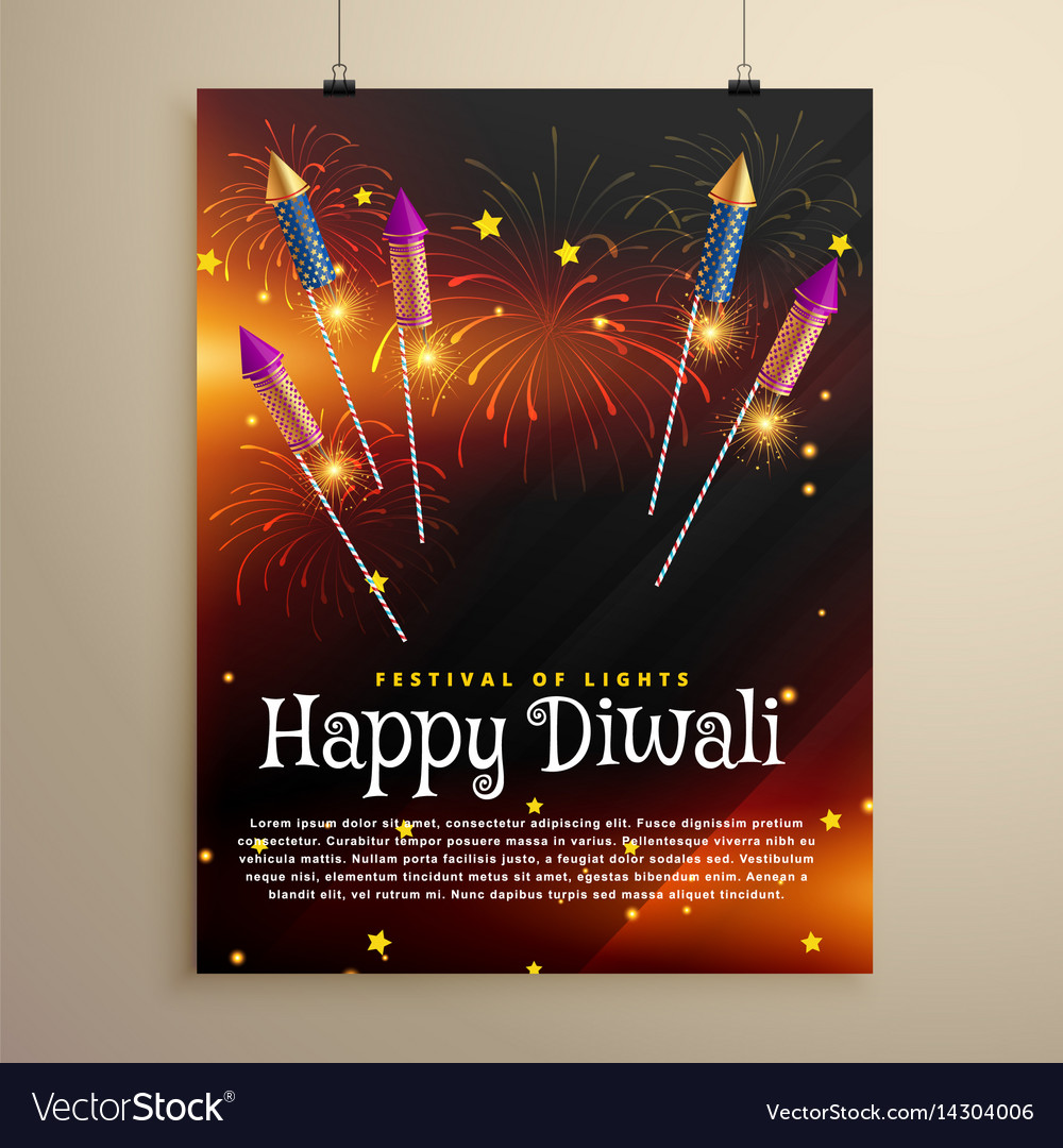 diwali festival flyer template with flying rocket vector image