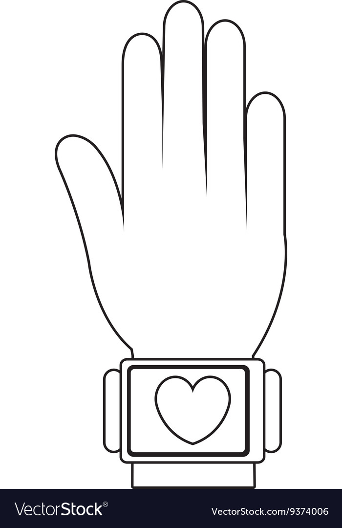 Humand hand wearing square watch with media icon