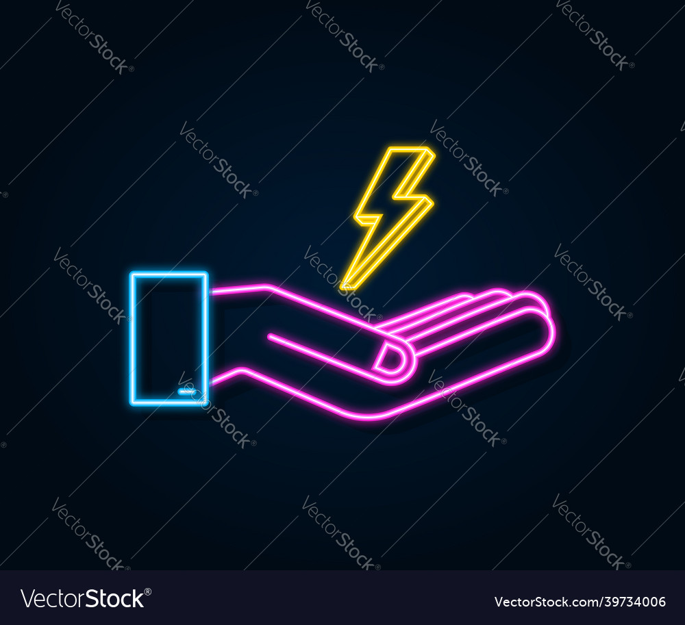 Lightning neon bolt in hands thunder