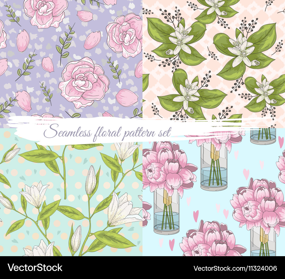 Seamless floral pattern set Royalty Free Vector Image