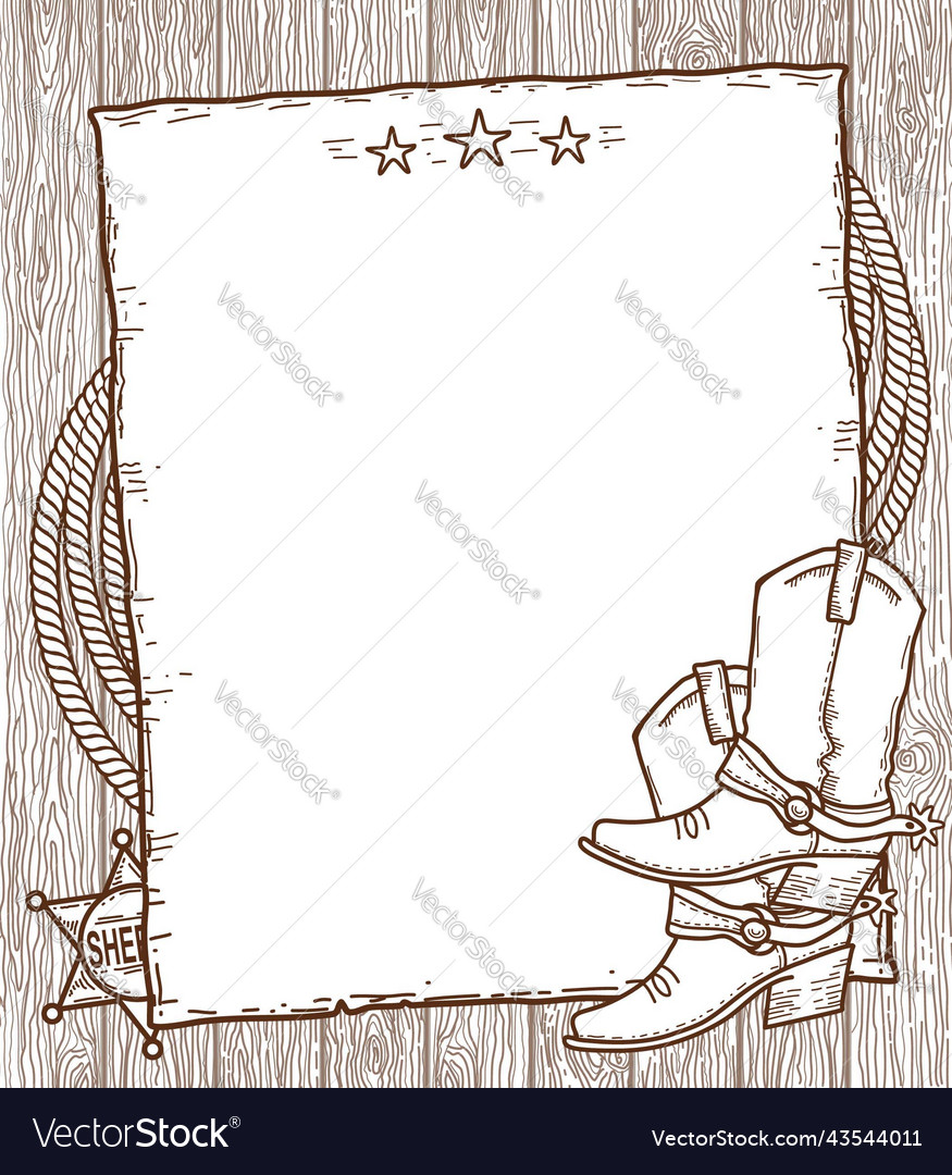 Cowboy vintage paper background hand drawn Vector Image