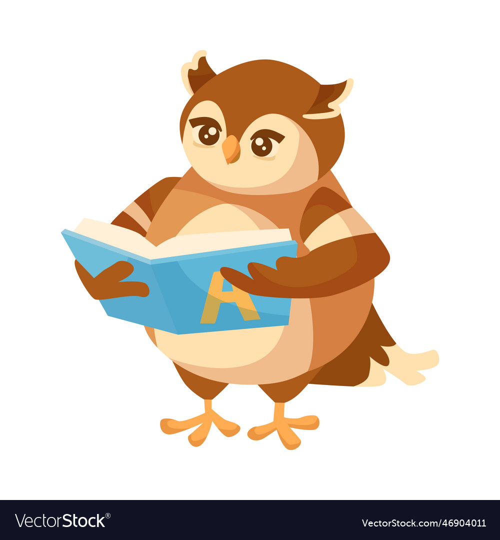 Cute owl cartoon character reading Royalty Free Vector Image