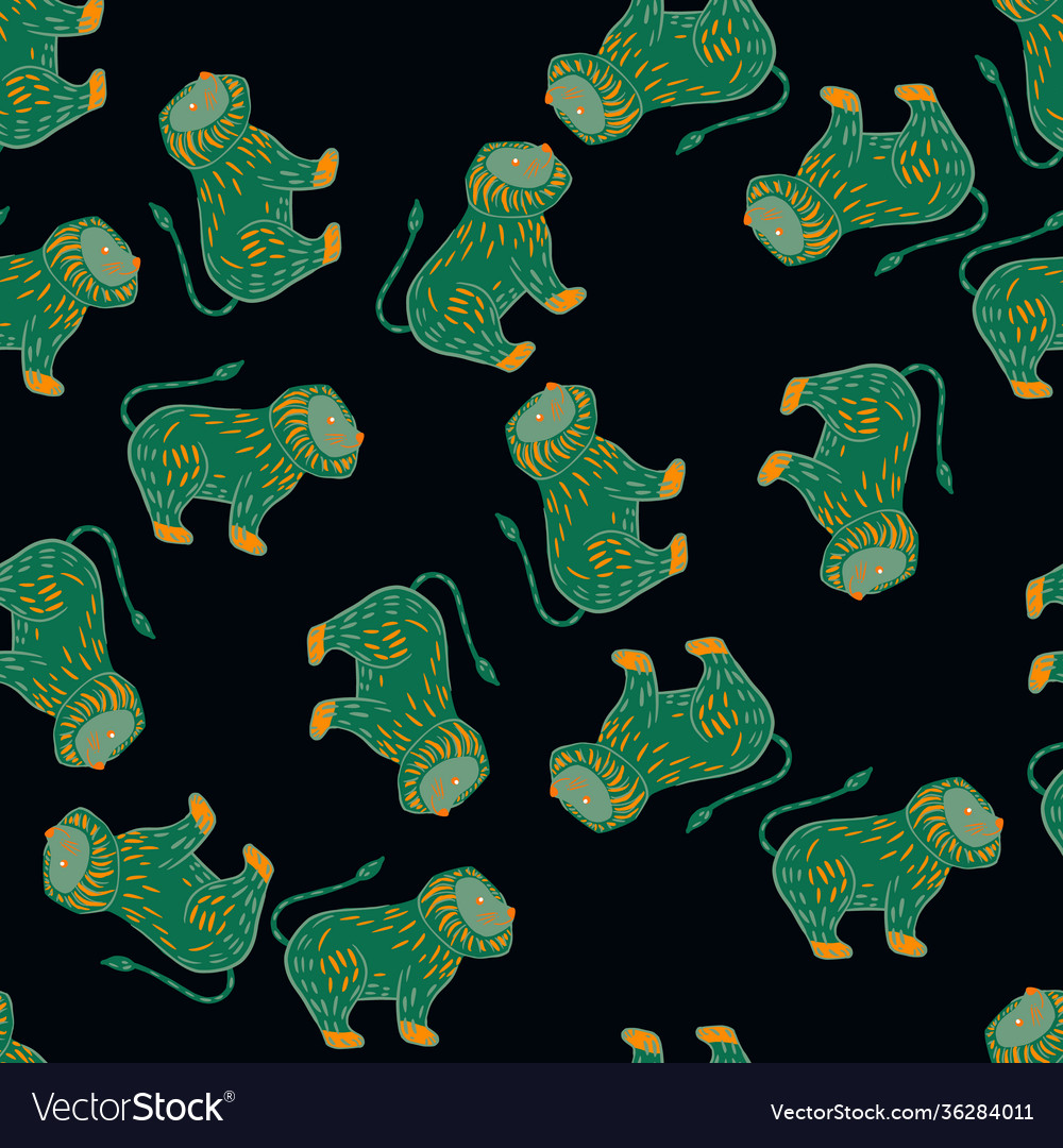 Green random lion print seamless pattern