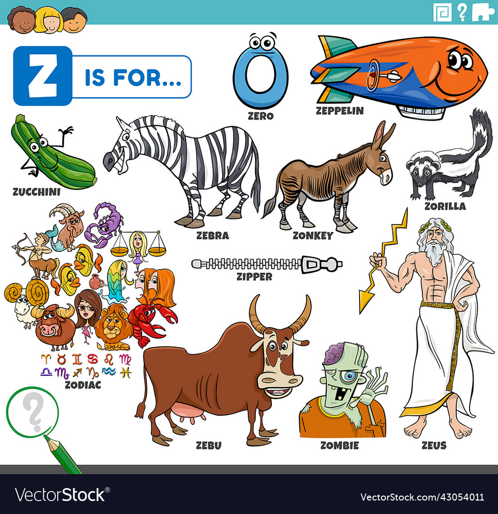 letter-z-words-educational-set-with-cartoon-vector-image