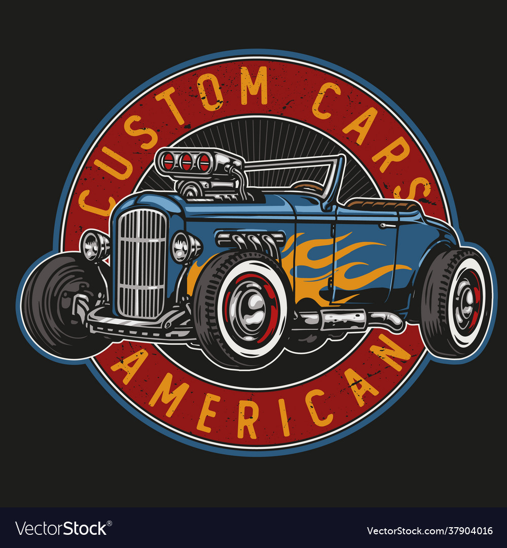 American custom car round emblem Royalty Free Vector Image