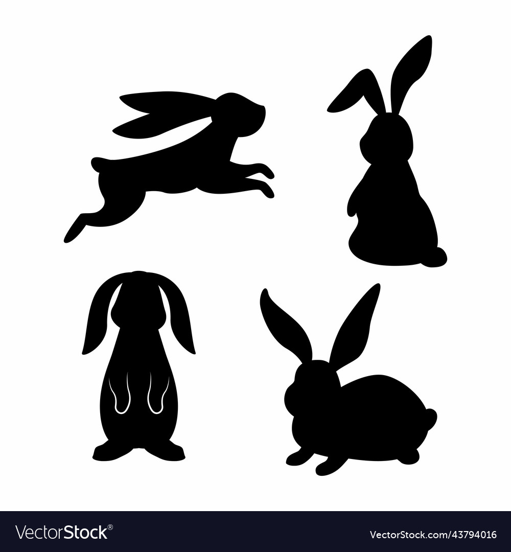 Bunny black set silhouettes of rabbits