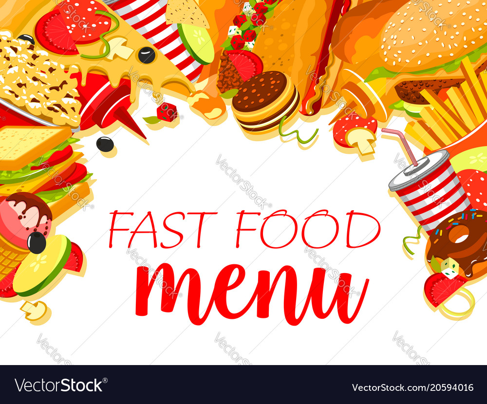 Fast food restaurant menu with burger and drink Vector Image