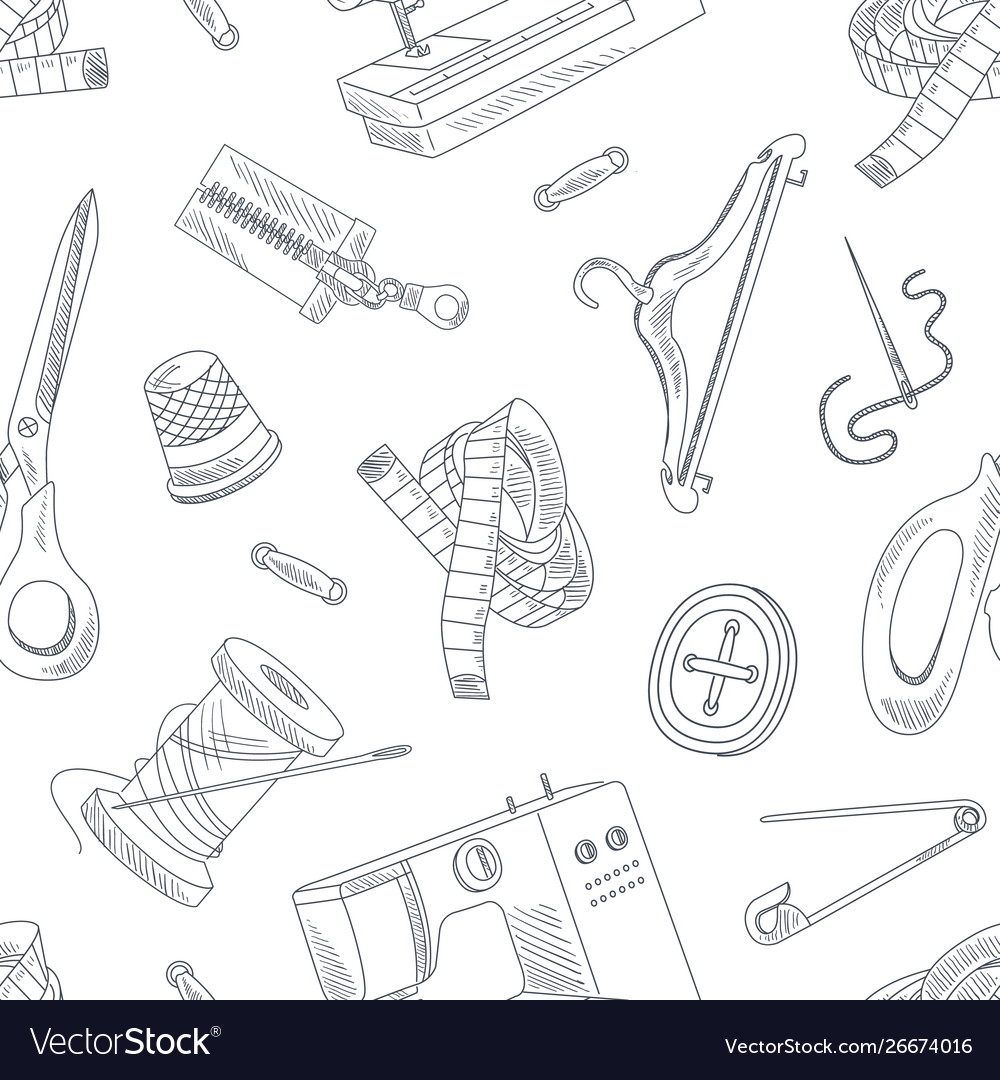 Hand drawn sewing accessories seamless pattern