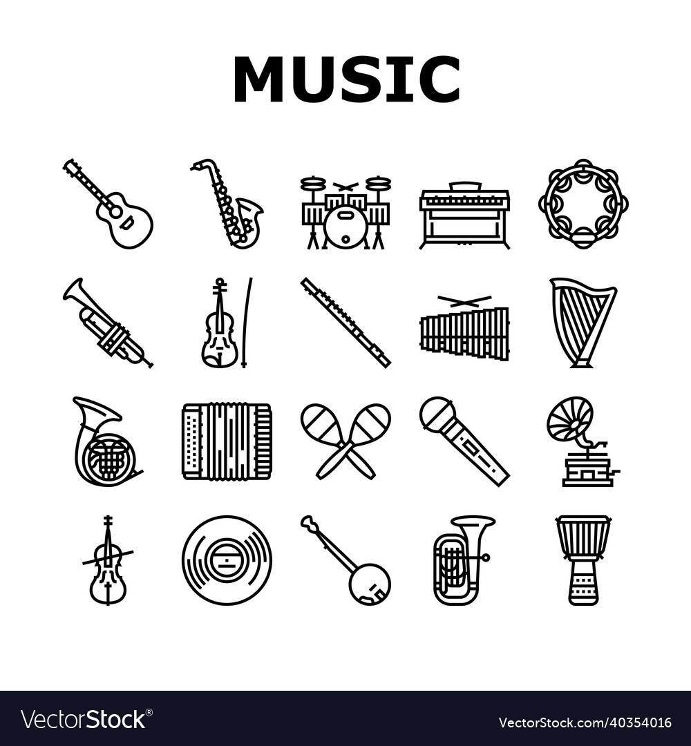 Music instruments performance icons set Royalty Free Vector