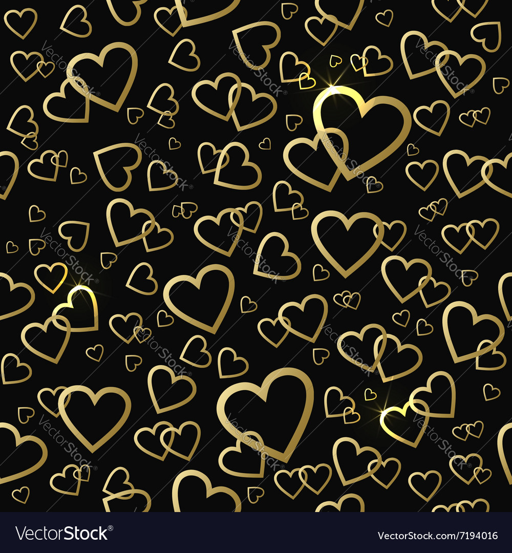 Seamless Pattern With Gold Shining Hearts Vector Image