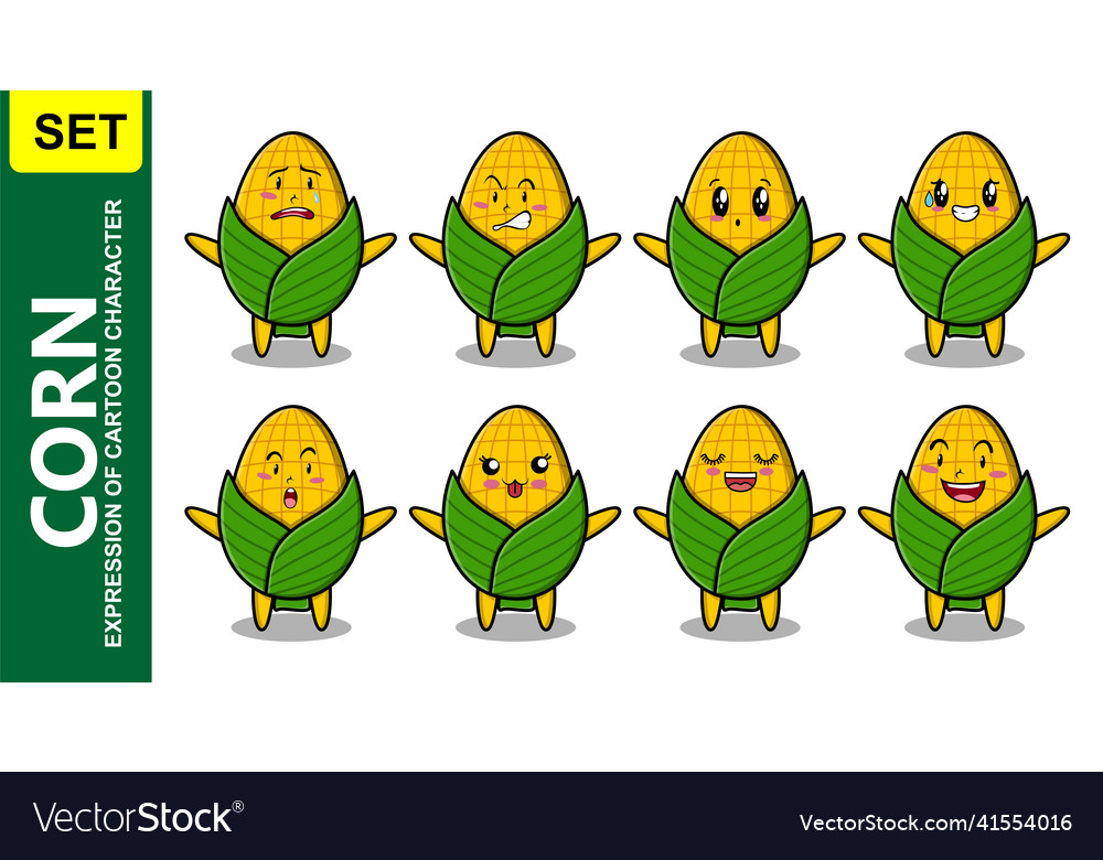 Set kawaii corn cartoon with different expressions