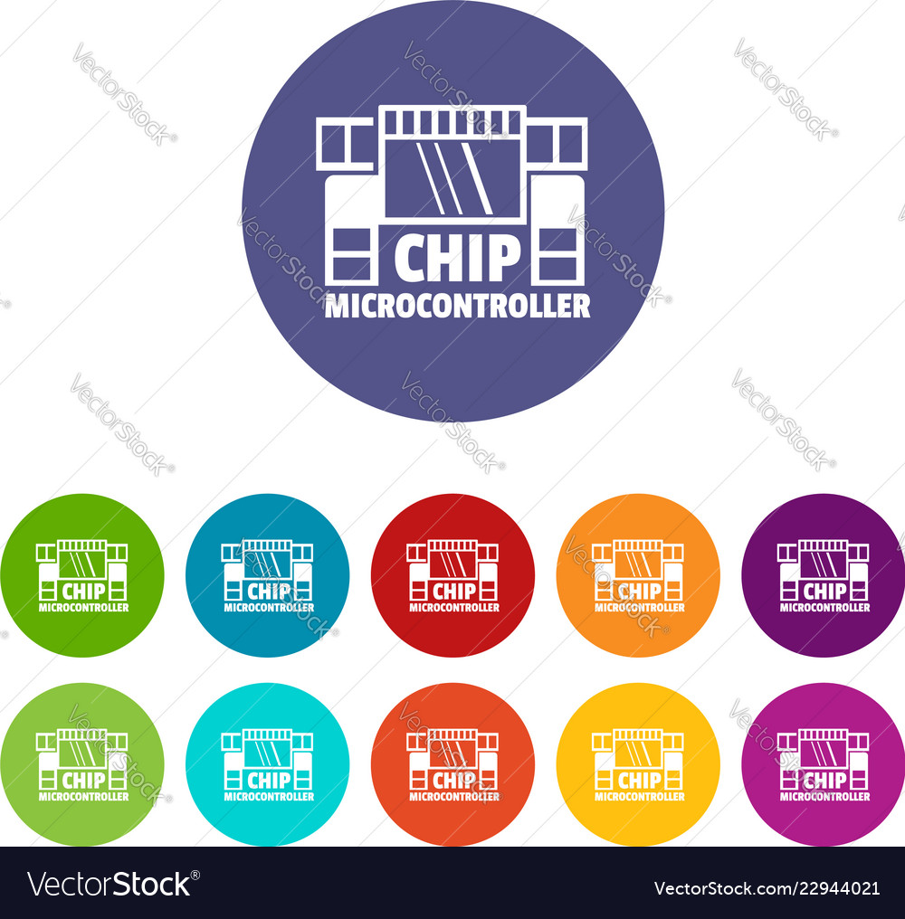 Chip microcontroller icons set color Royalty Free Vector