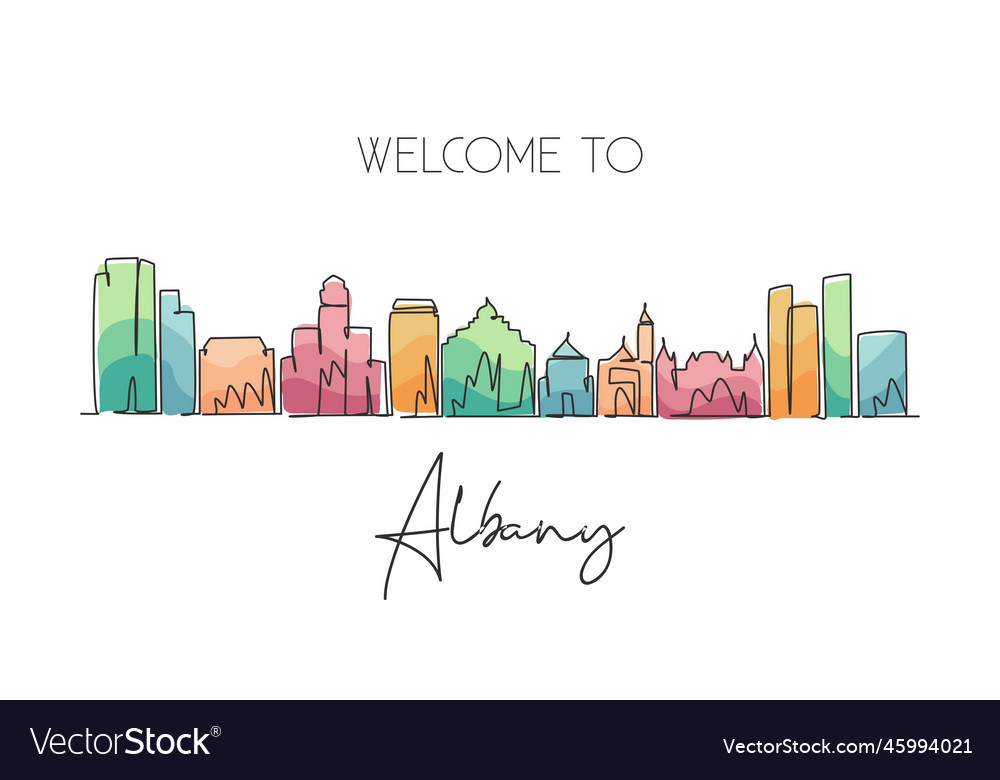 Kontinuierliche eine Linie Zeichnung albany city skyline